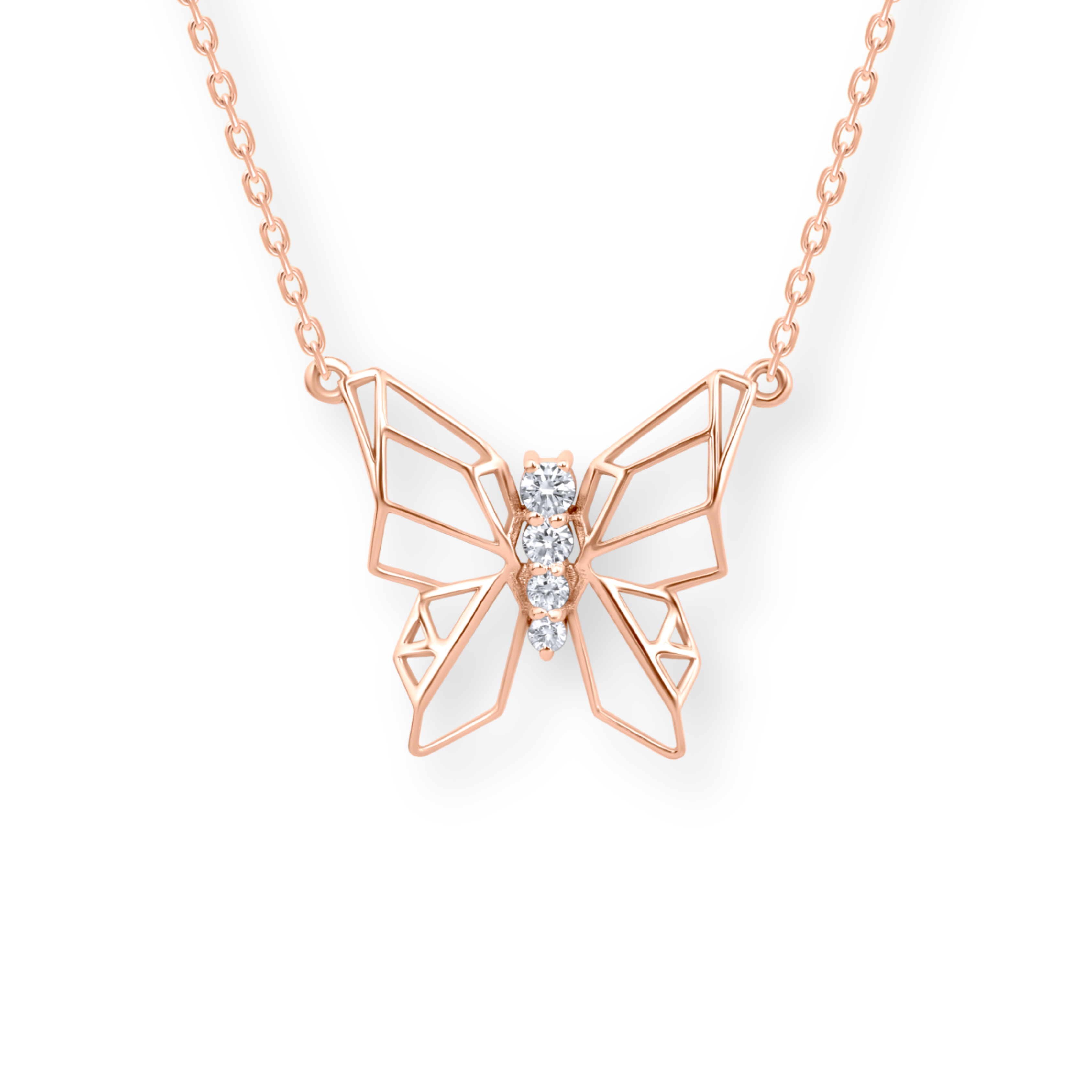 Butterflies Full Diamond Necklace (Rose)