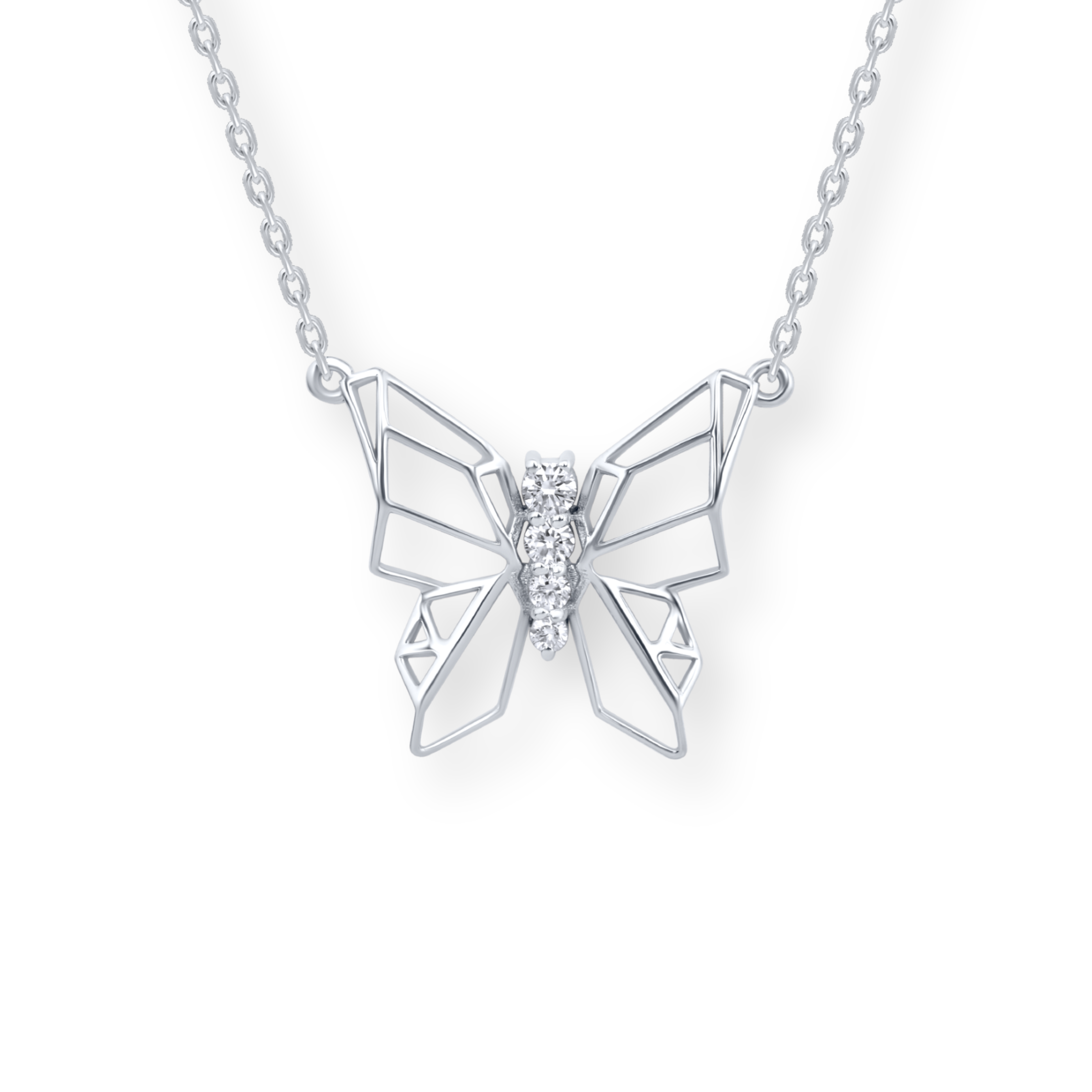 Butterflies Full Diamond Necklace (White)
