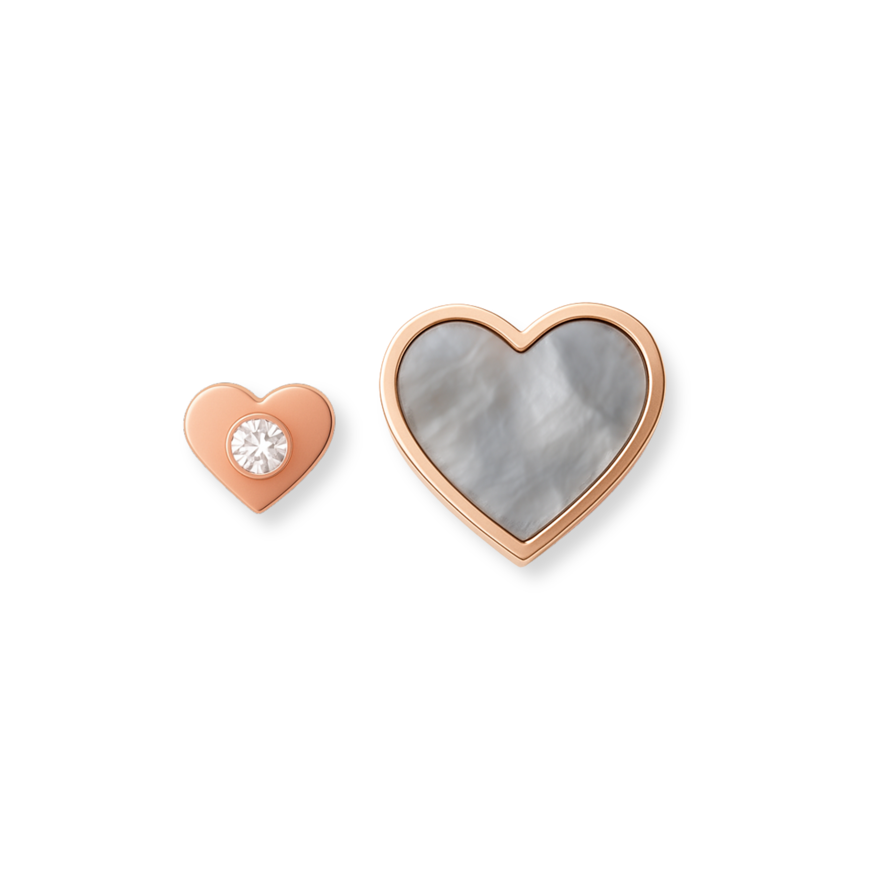 Heart-shaped earrings with rose gold border on a white background