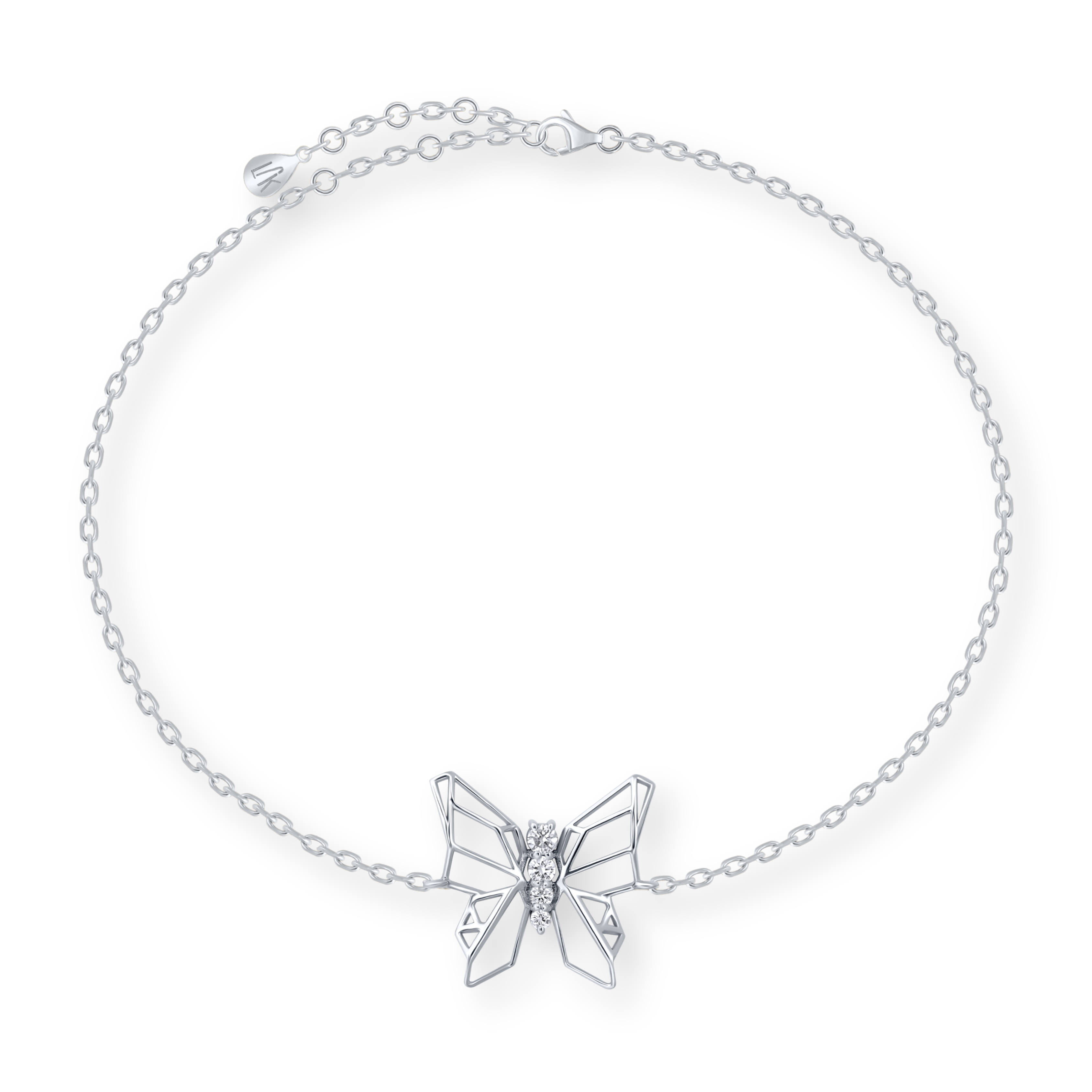 White gold butterfly bracelet on a white background