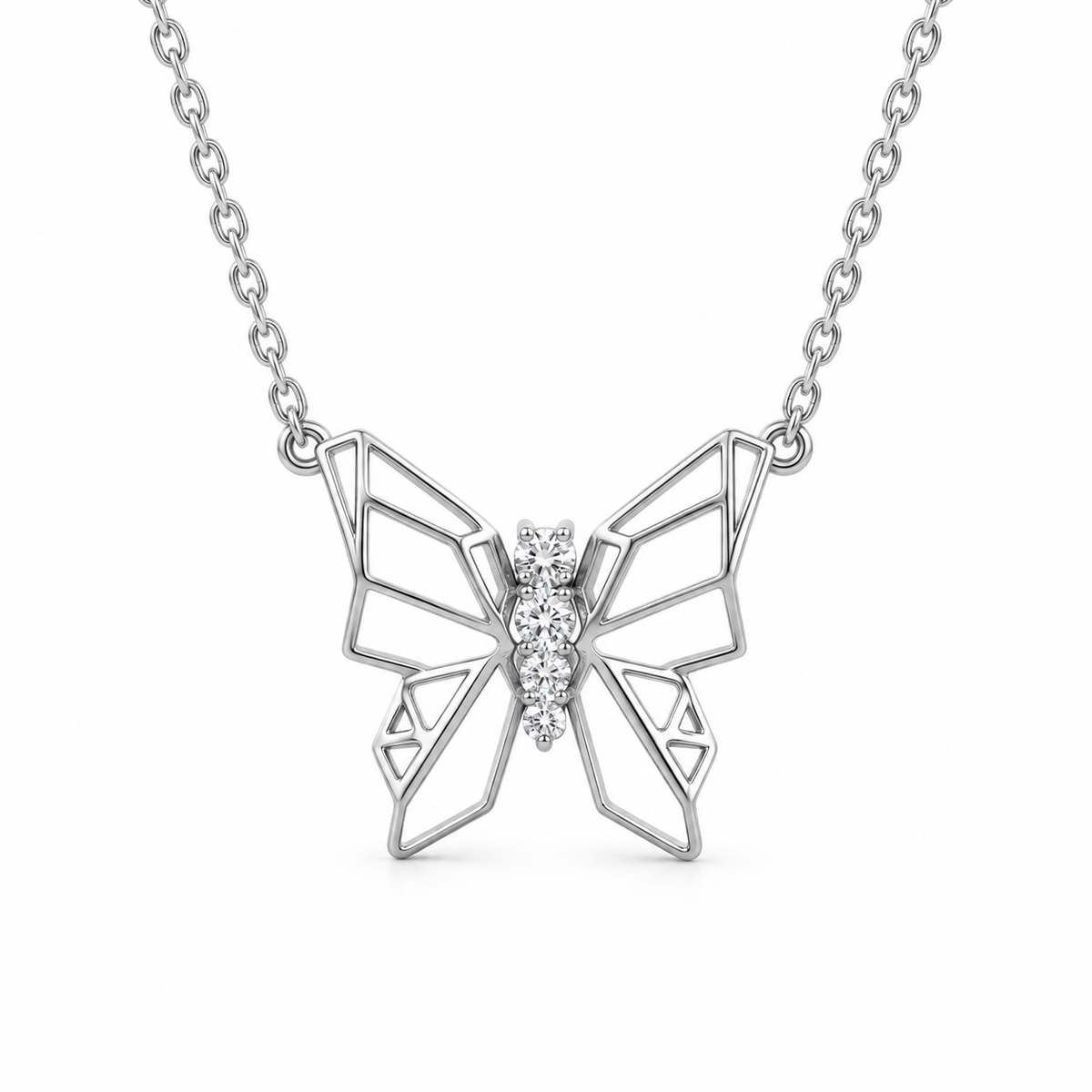 Butterflies Full Diamond Necklace (White)