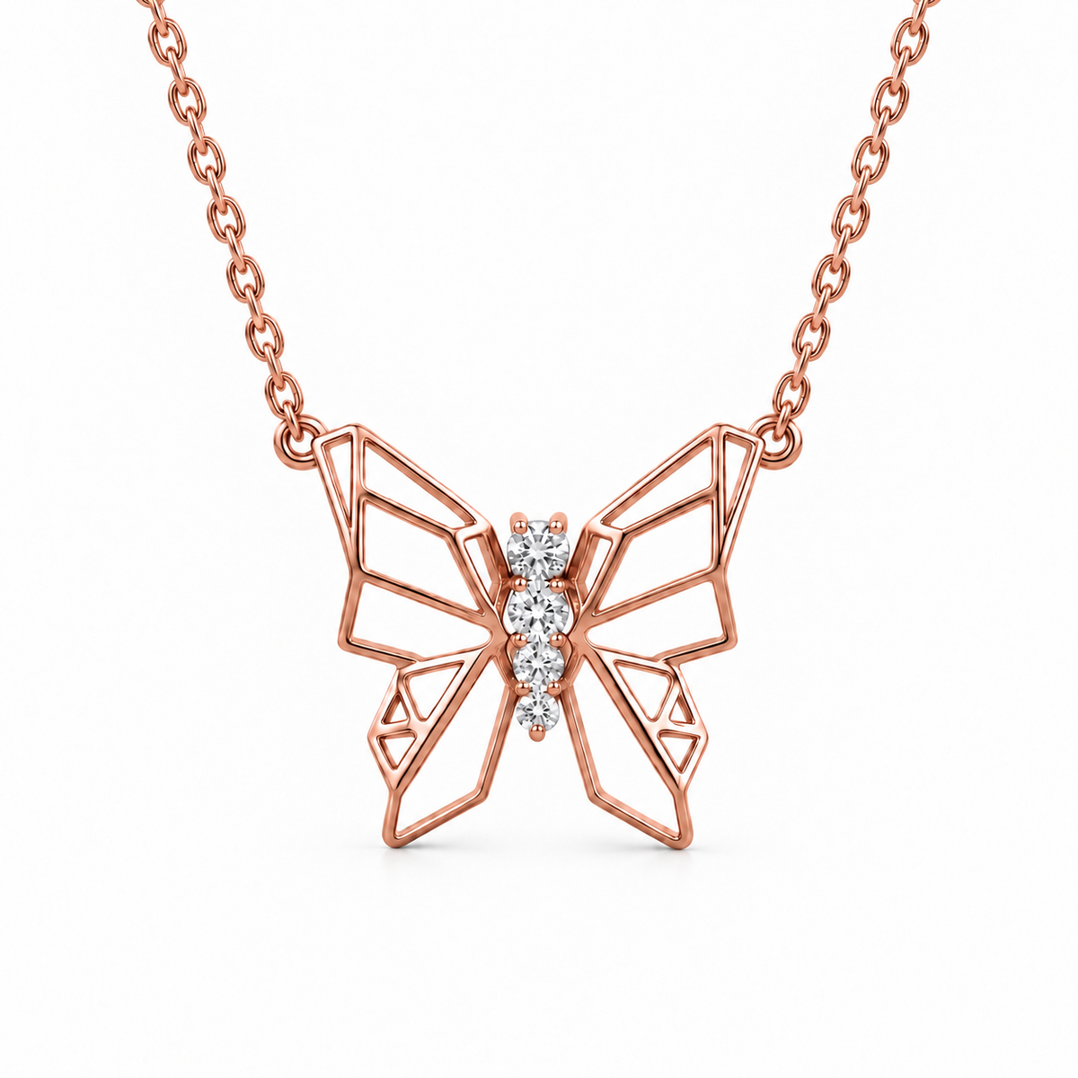 Butterflies Full Diamond Necklace (Rose)